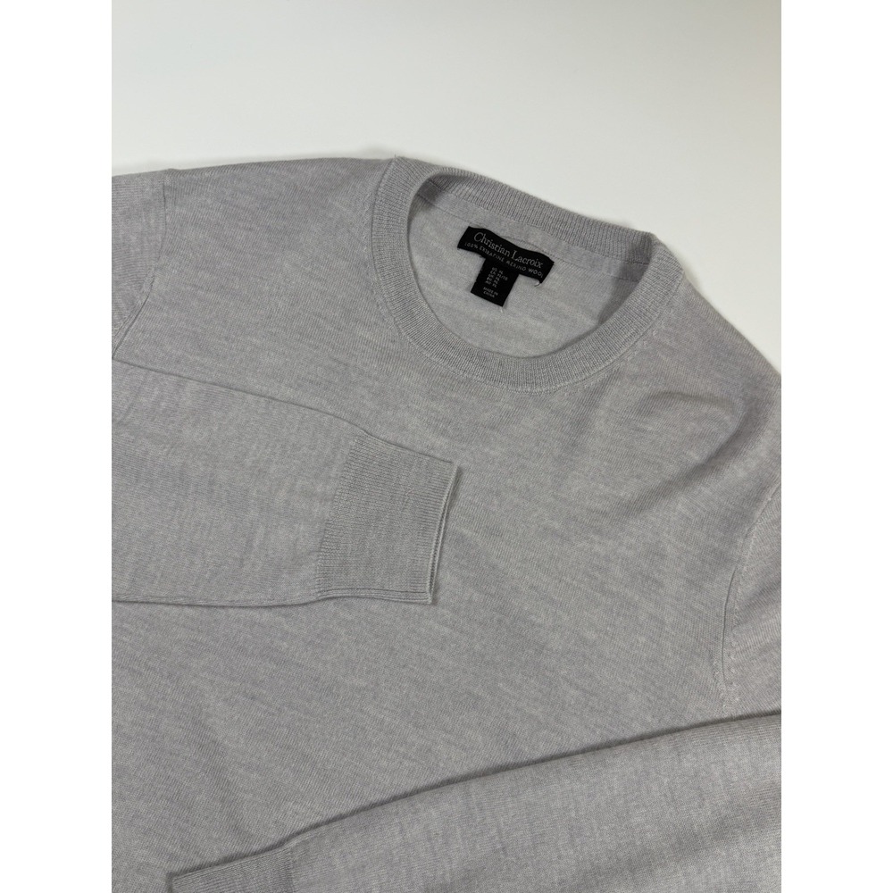 Christian Lacroix Sweater Mens XL Gray Crew Extra Fine Merino Wool NWT